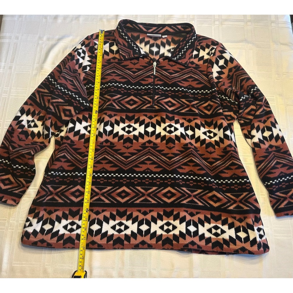 Denim & Company Fleece Pullover Womens 2X Brown Aztec Geometric Quarter Zip Top - Picture 5 of 6